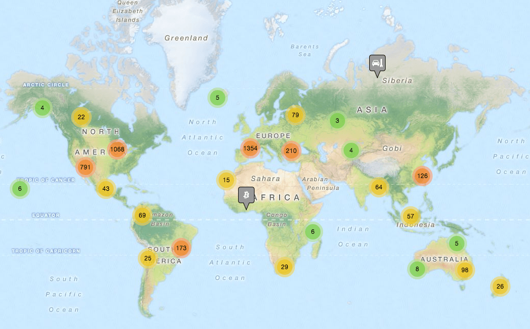 Coinmap of Bitcoin acceptance