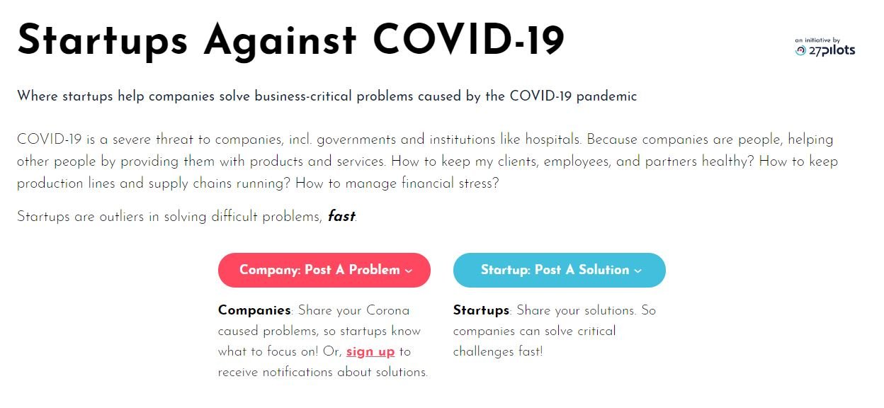 No longer business as usual: Corporations seek solutions from Startups Against Corona, new platform from 27pilots